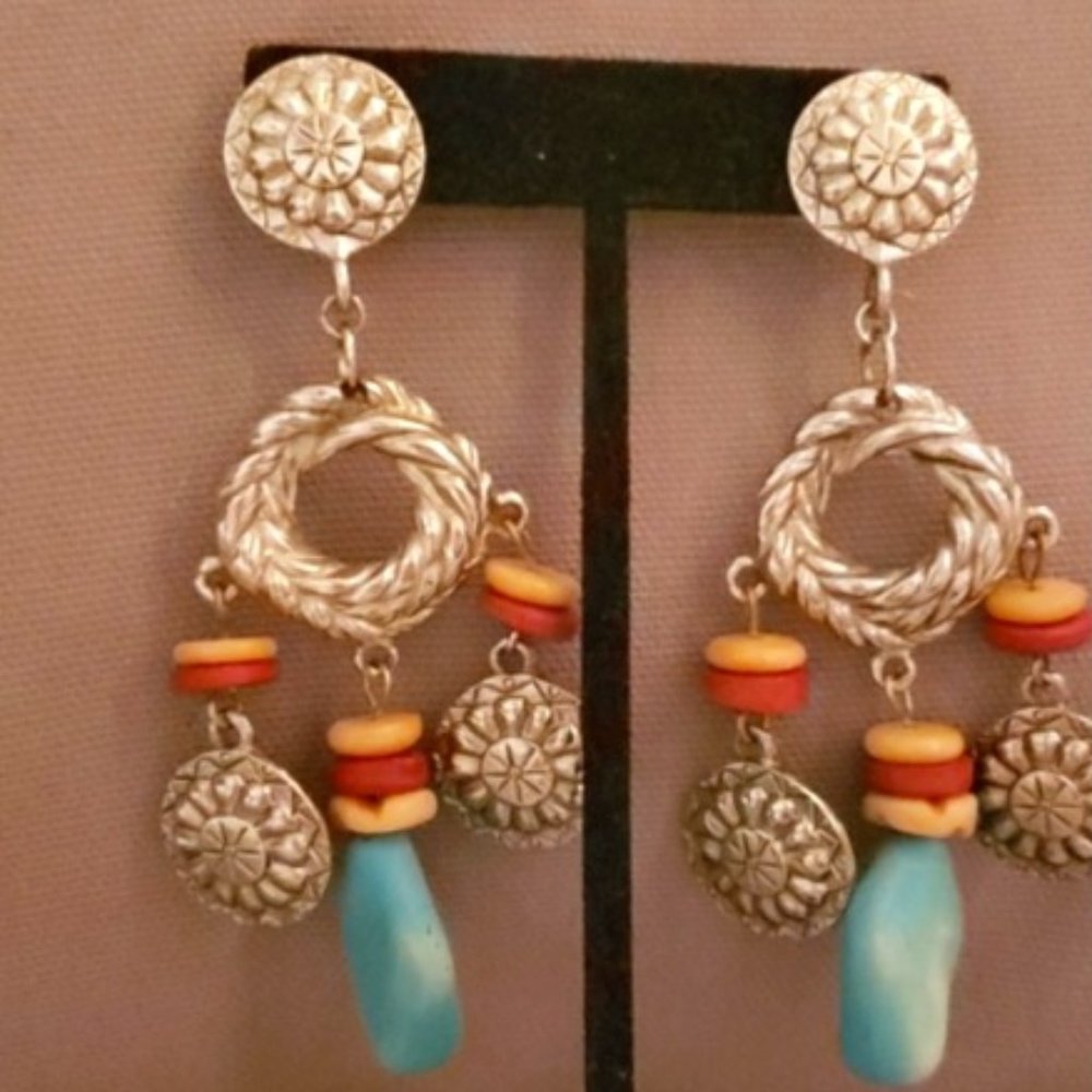 Carol Dauplaise Earrings with Agate and Wood Beads